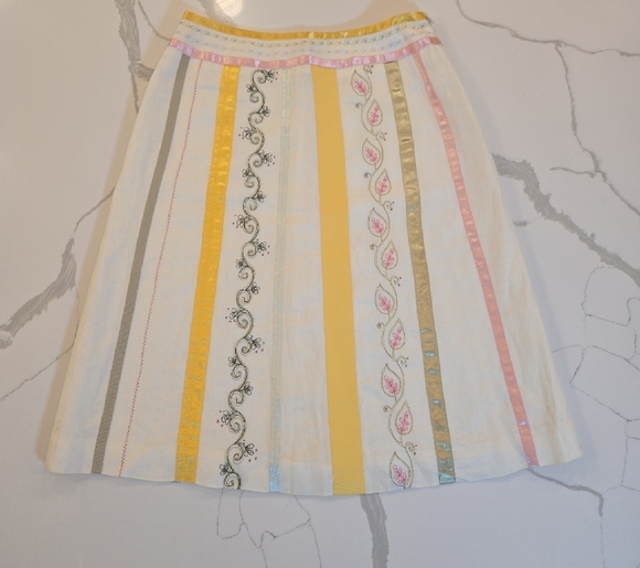 Mercer & Madison Linen Embroidered Ribbon Boho Cottage Skirt White Size 4 - Picture 1 of 8